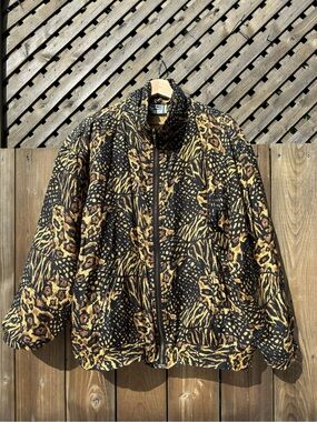 Vintage Black and Gold Animal Print Bomber Jacket